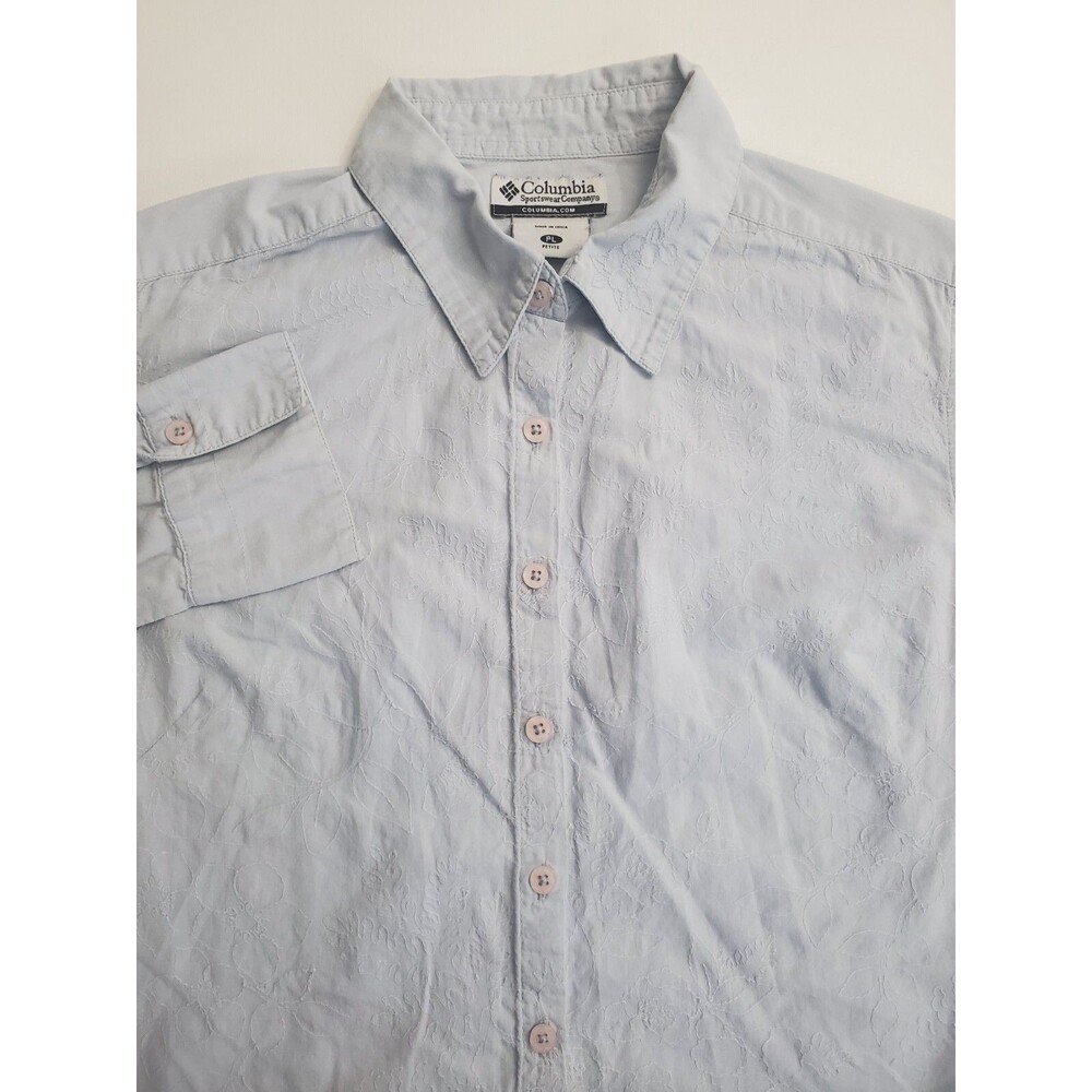 Columbia Sportswear Women's Long Sleeve Button Up Casual Blouse, Blue, PL